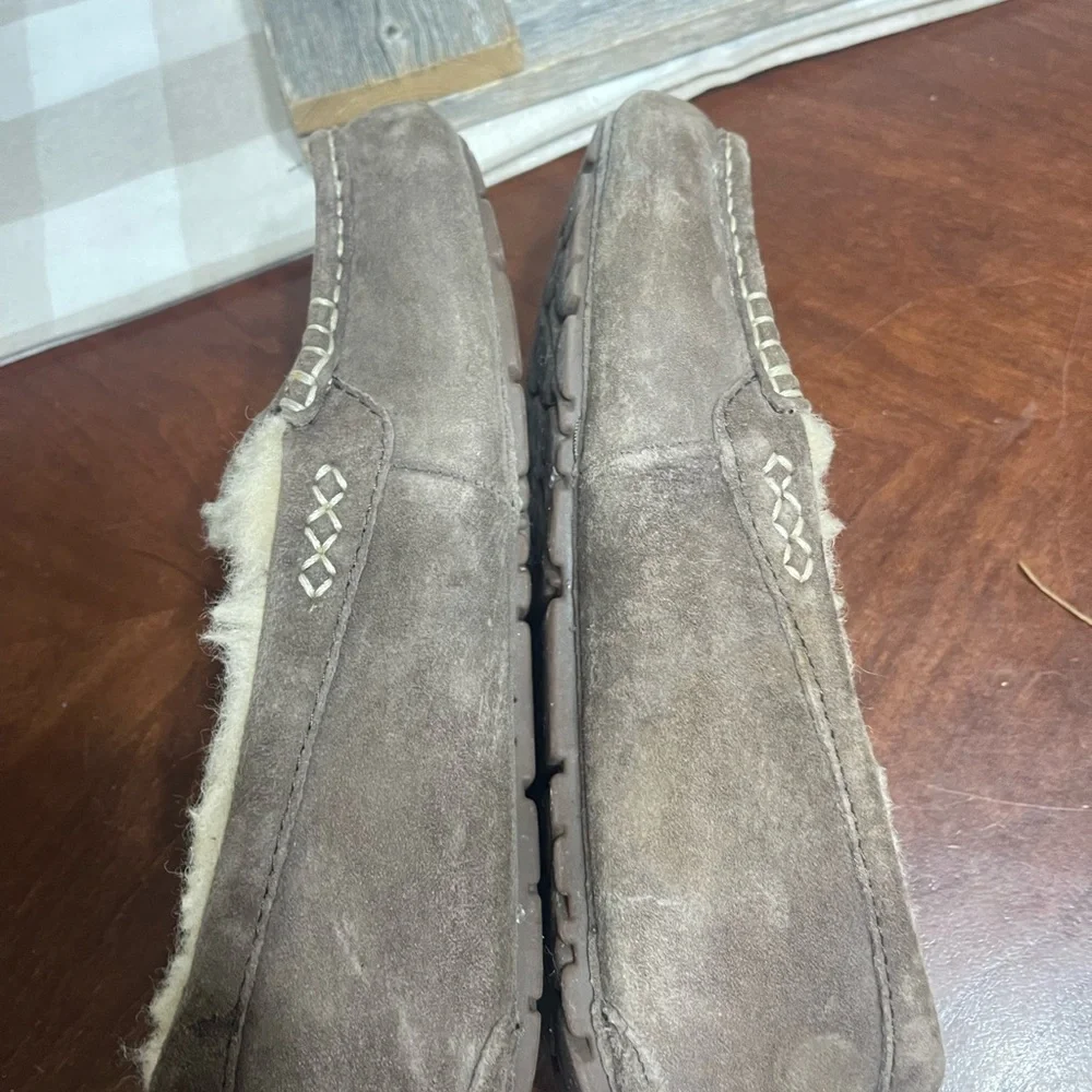 Women's Shoes UGG ANSLEY Suede Shearling Slip On  Moccasin Slippers 9 Chocolate - Picture 6 of 8